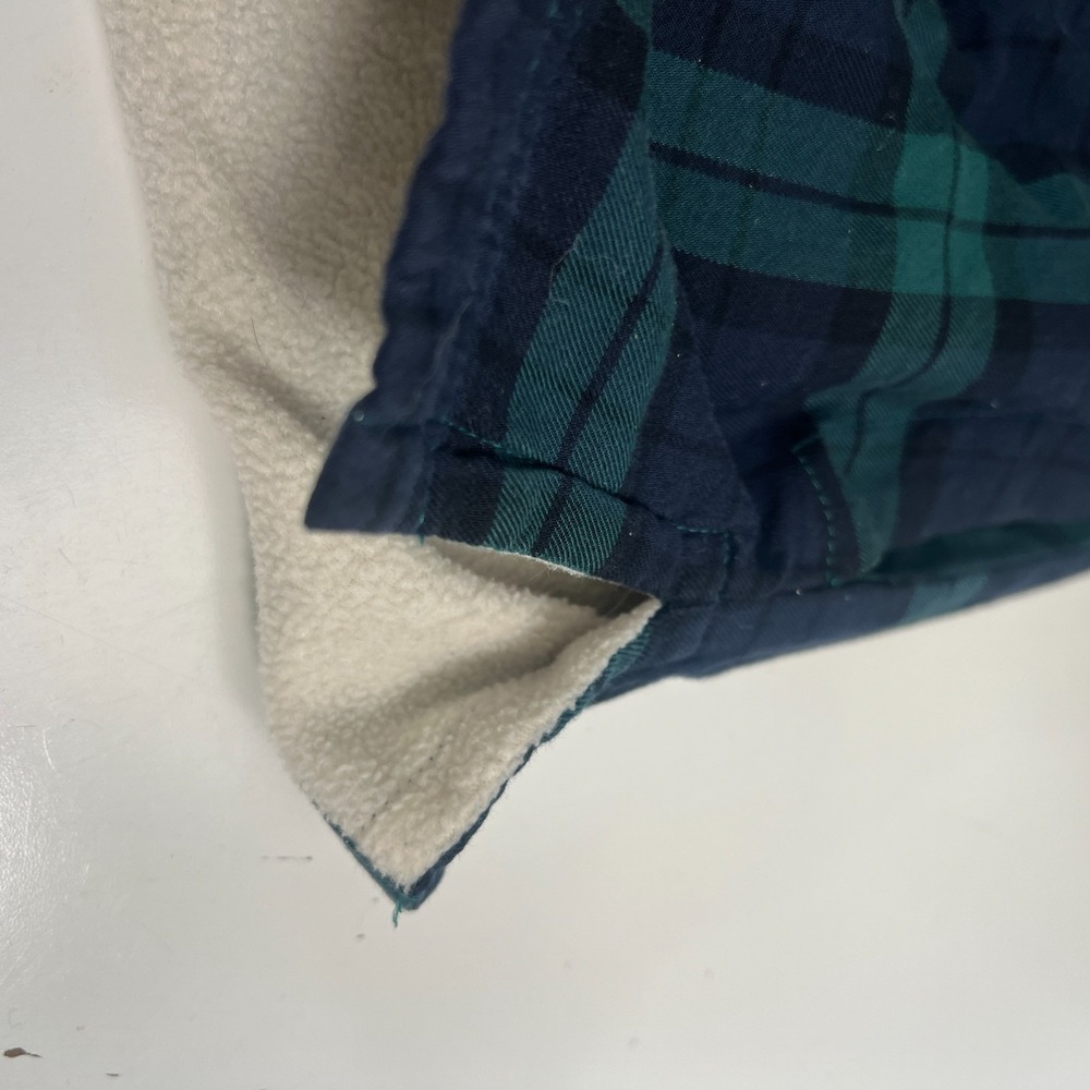 LL Bean Jacket Womens Large Relaxed Blue Green Plaid Flannel Hooded Sherpa Lined - Picture 16 of 16